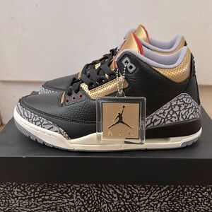 New Women’s Air Jordan 3 Retro - Black/Fire Red/Metallic Gold (CK9246 067) -Sz 9